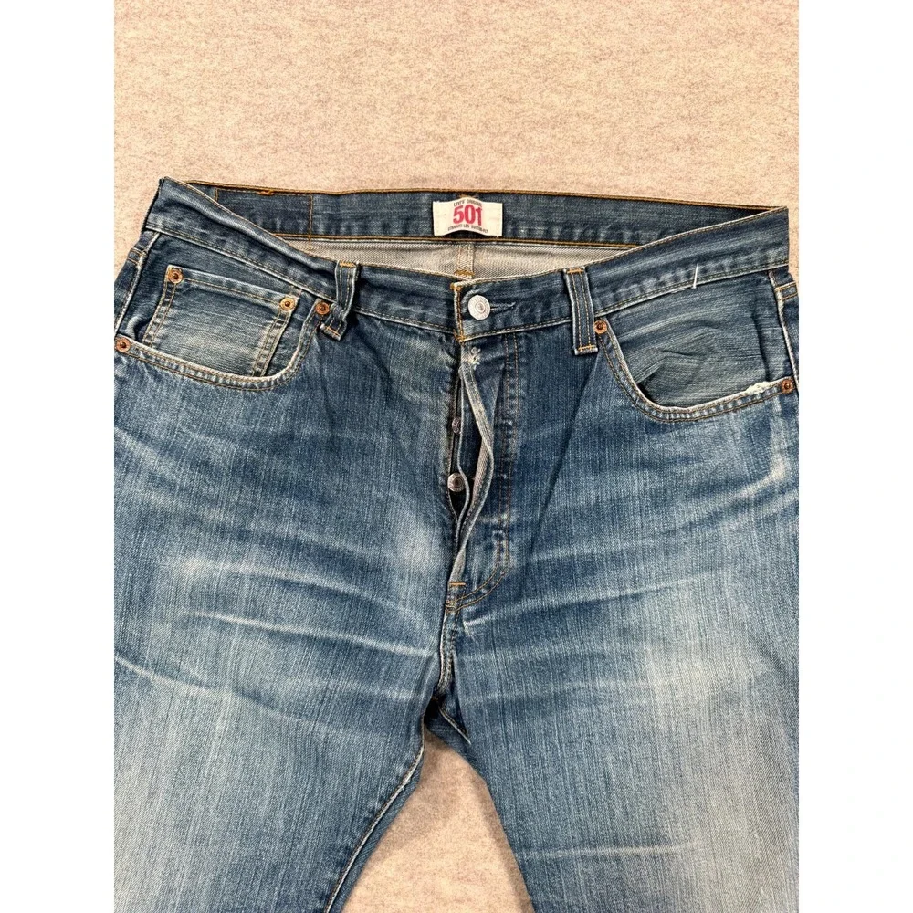 Levi's 501 Original Jeans Mens 36x32 Blue Denim Red Tab Button Fly Straight Leg